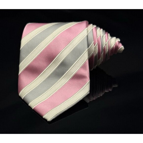 Donald J. Trump Tie Mens 100% Silk Pink White Striped 59.5” - Picture 2 of 6